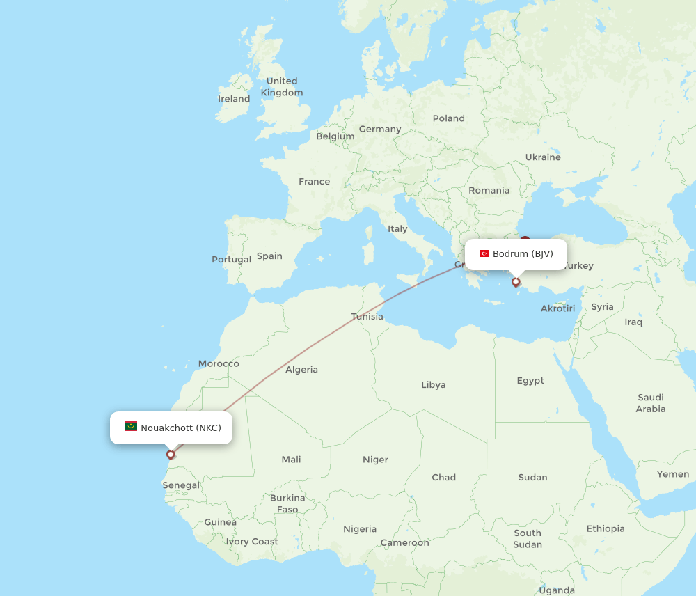 BJV-NKC flight routes