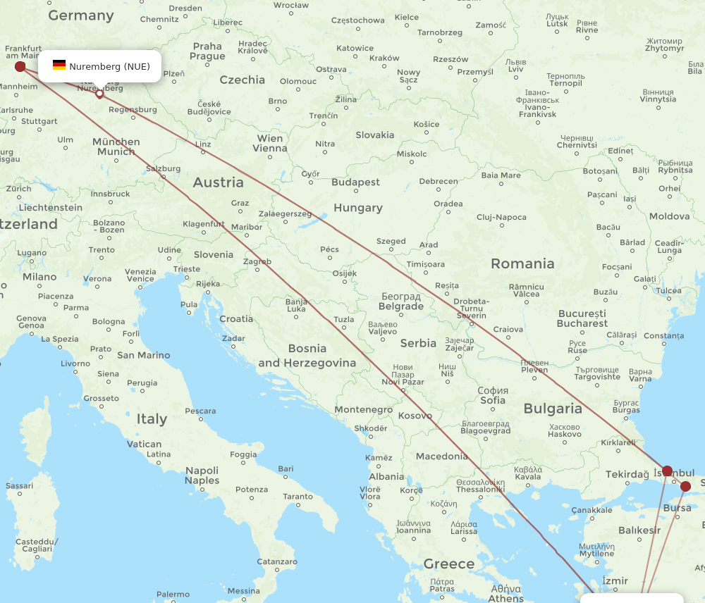 BJV to NUE flights and routes map