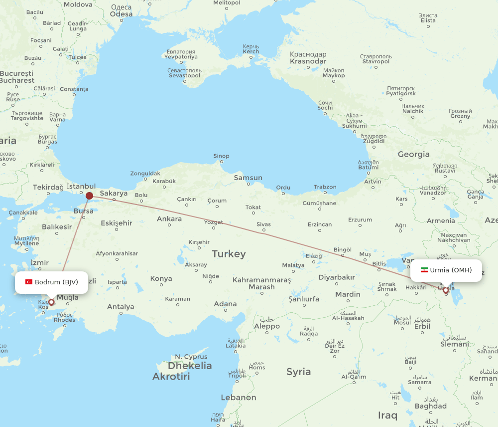 BJV to OMH flights and routes map