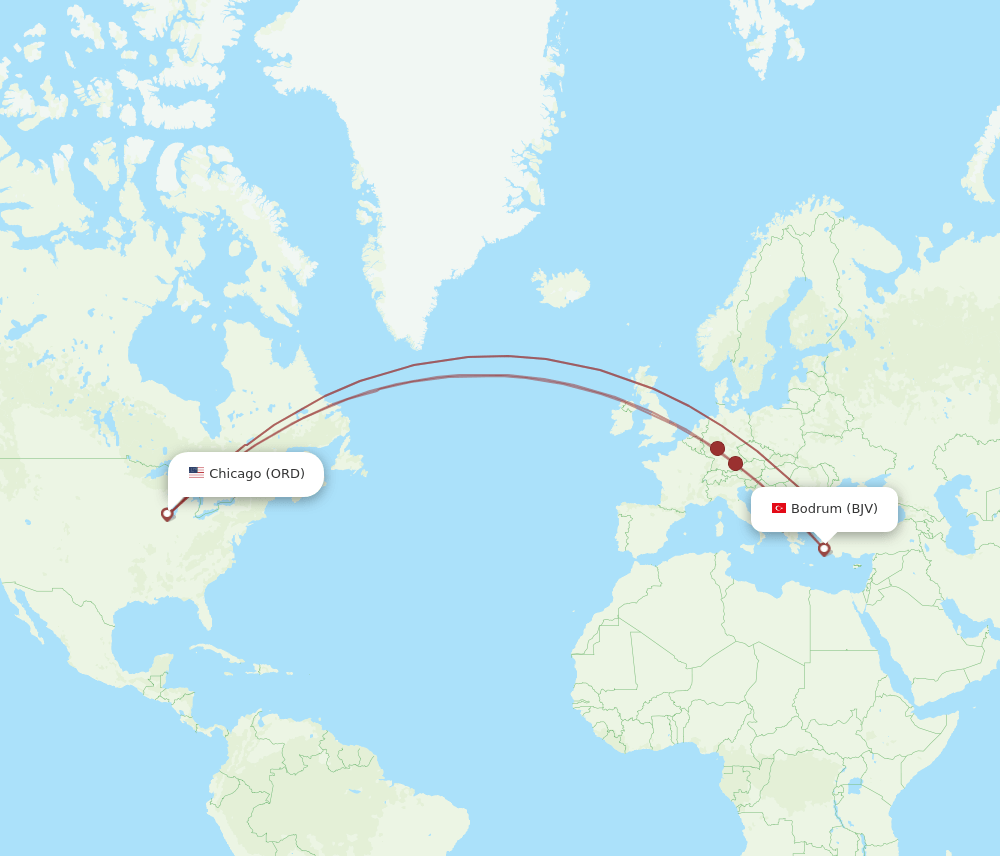 BJV-ORD flight routes
