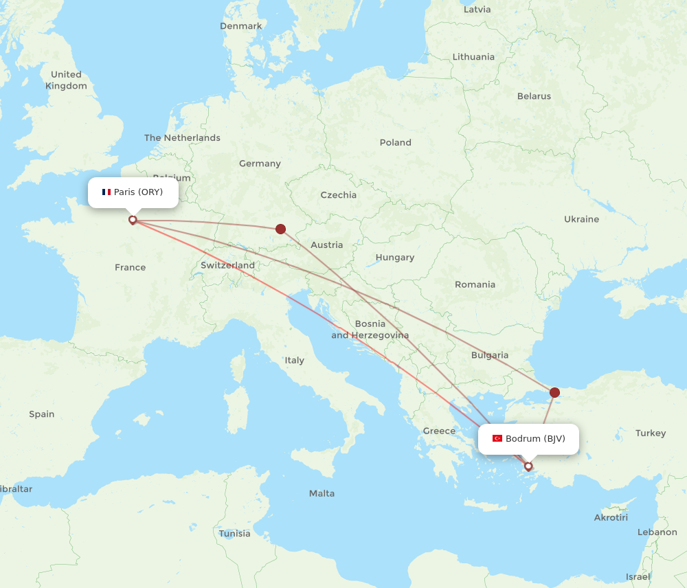 BJV to ORY flights and routes map