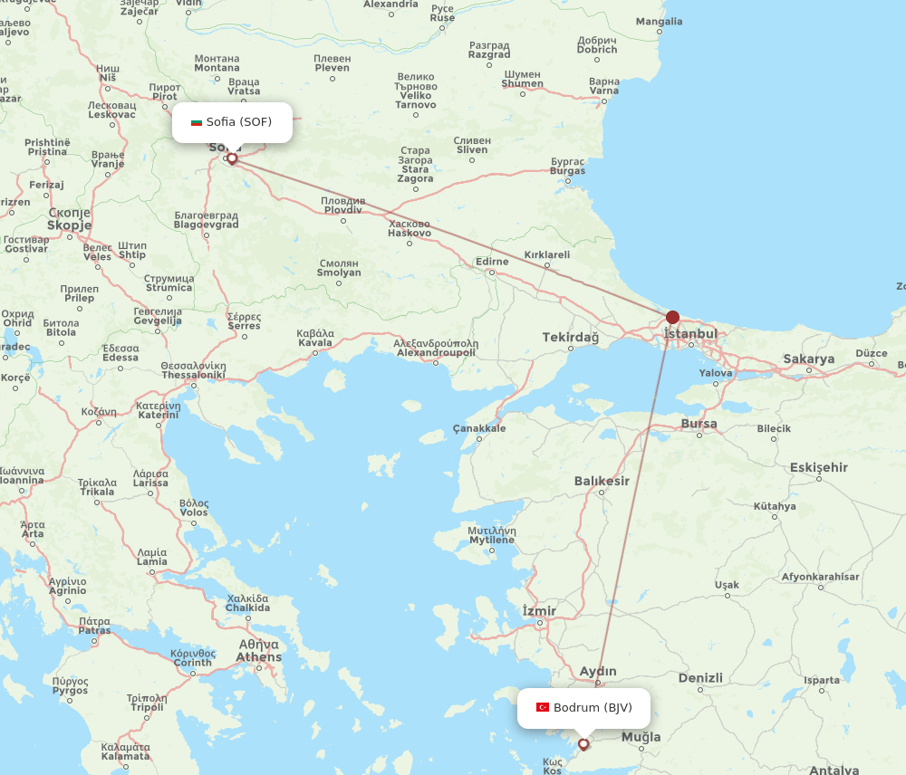 BJV-SOF flight routes