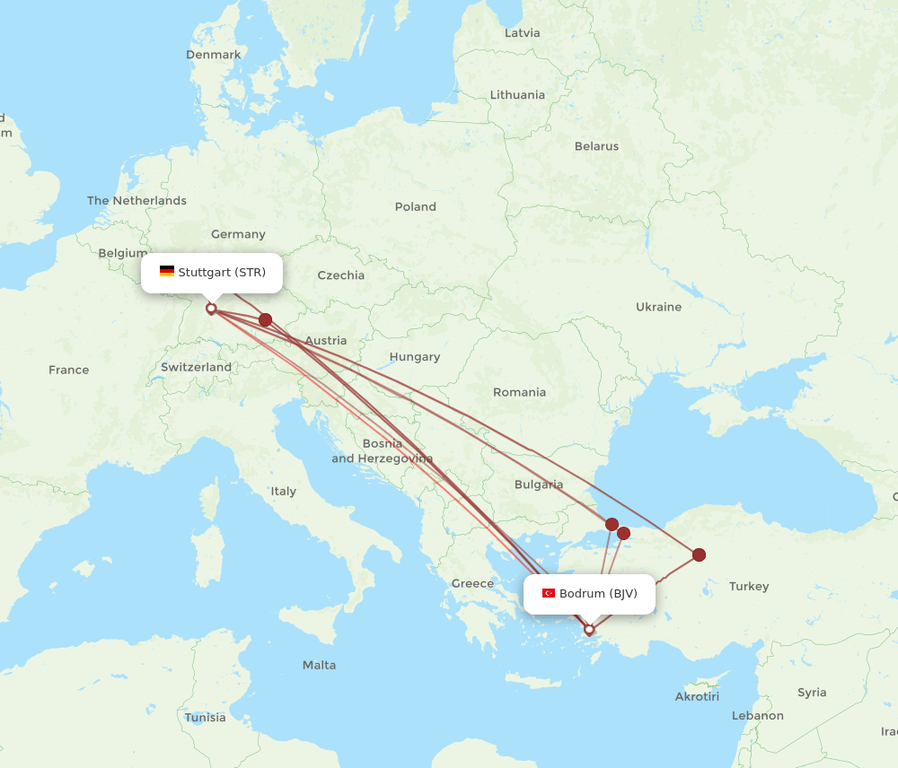 BJV to STR flights and routes map