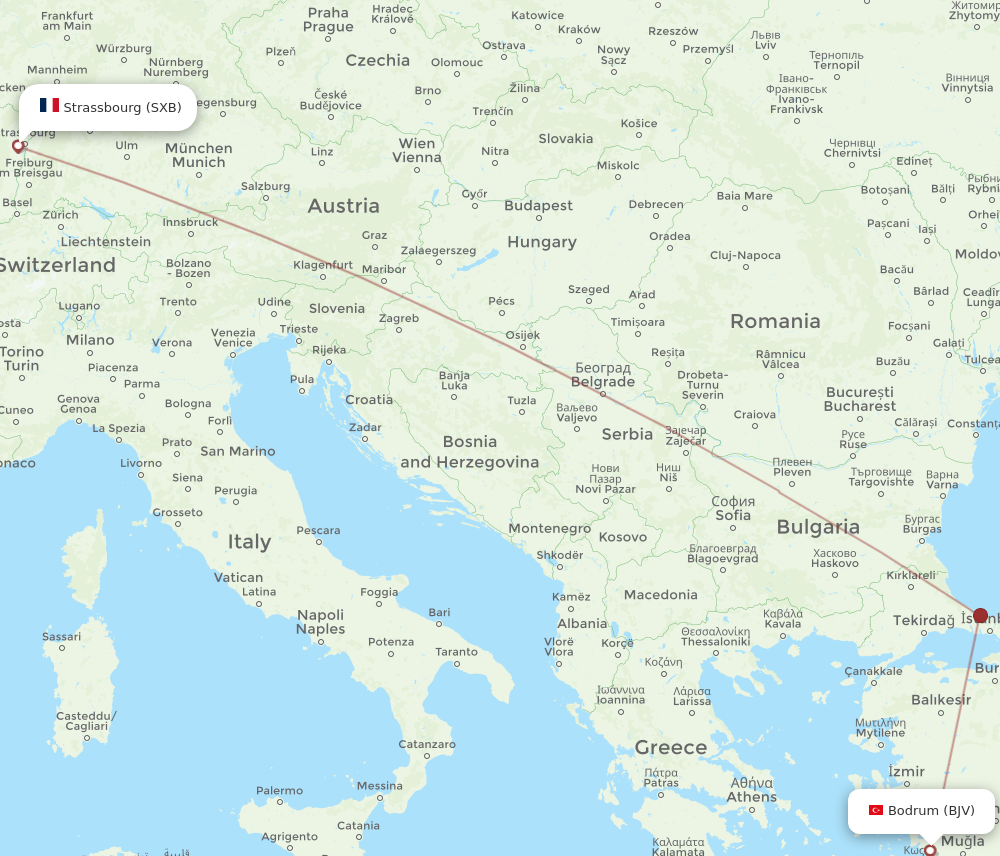 BJV to SXB flights and routes map