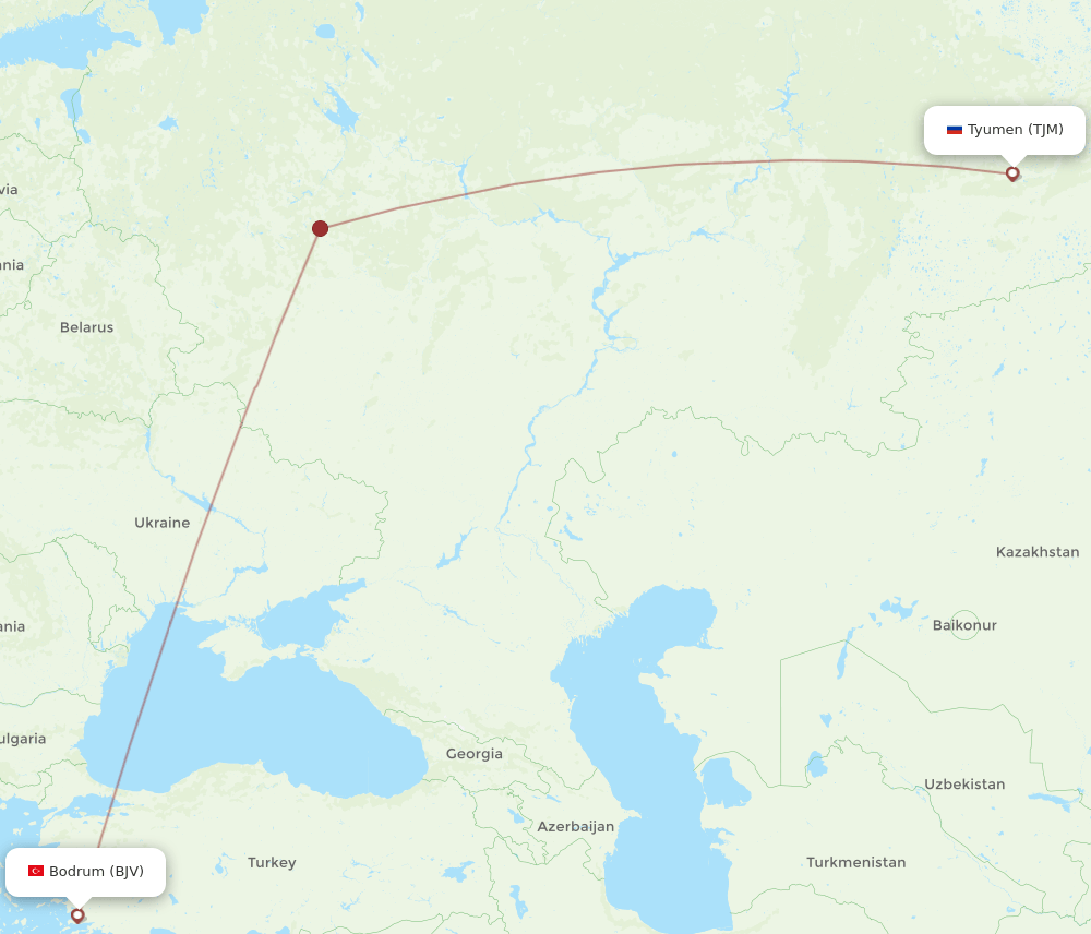 BJV to TJM flights and routes map
