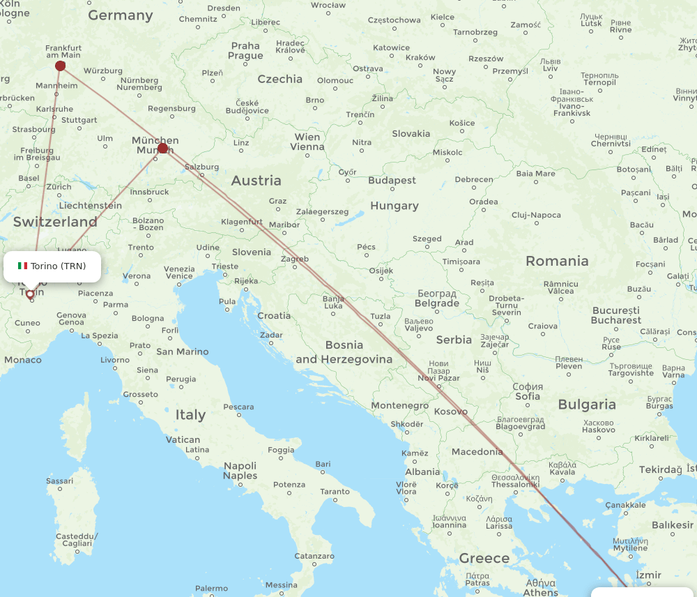 BJV to TRN flights and routes map
