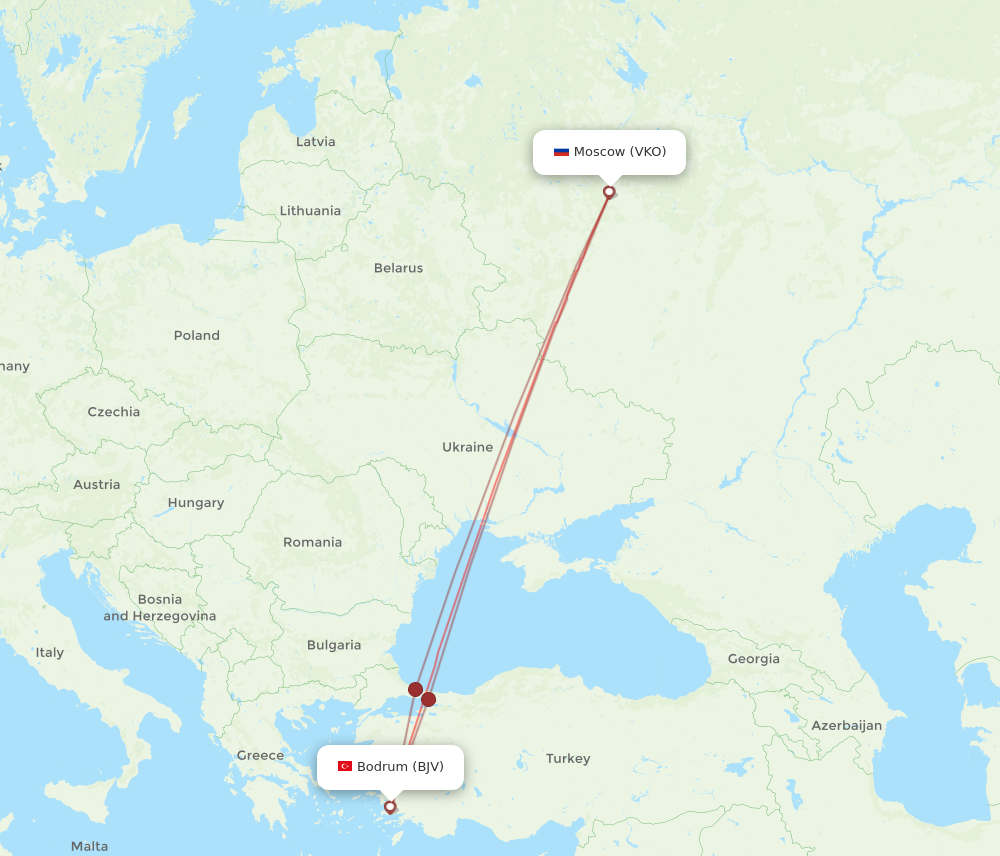 BJV to VKO flights and routes map