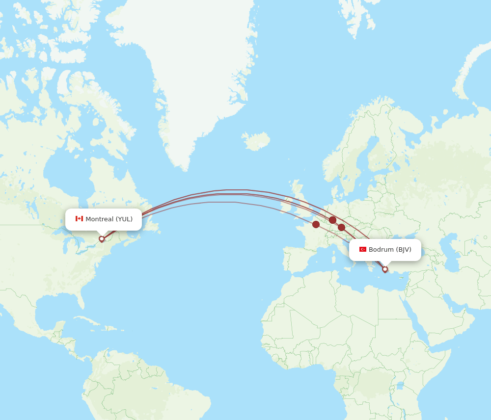 BJV-YUL flight routes