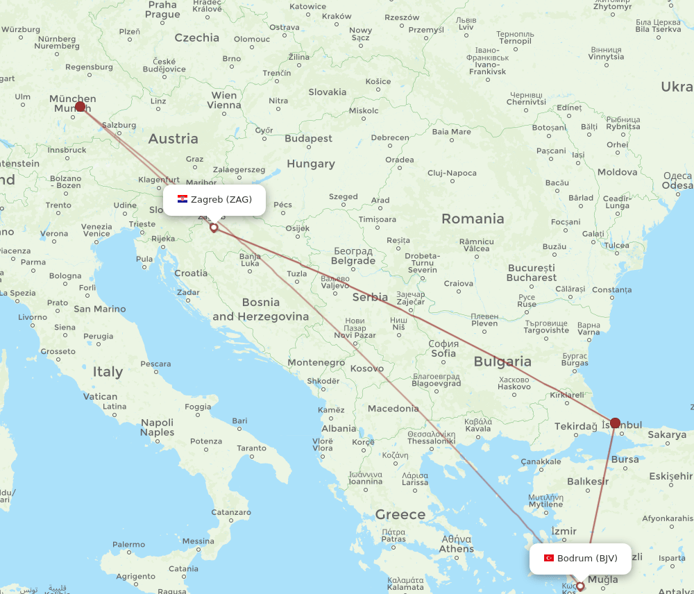 BJV-ZAG flight routes