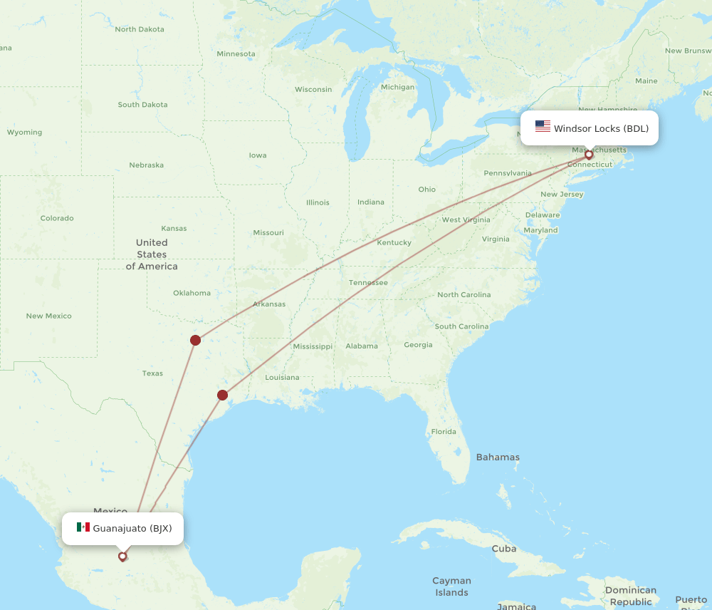 BJX-BDL flight routes