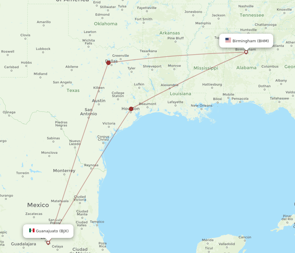 BJX-BHM flight routes