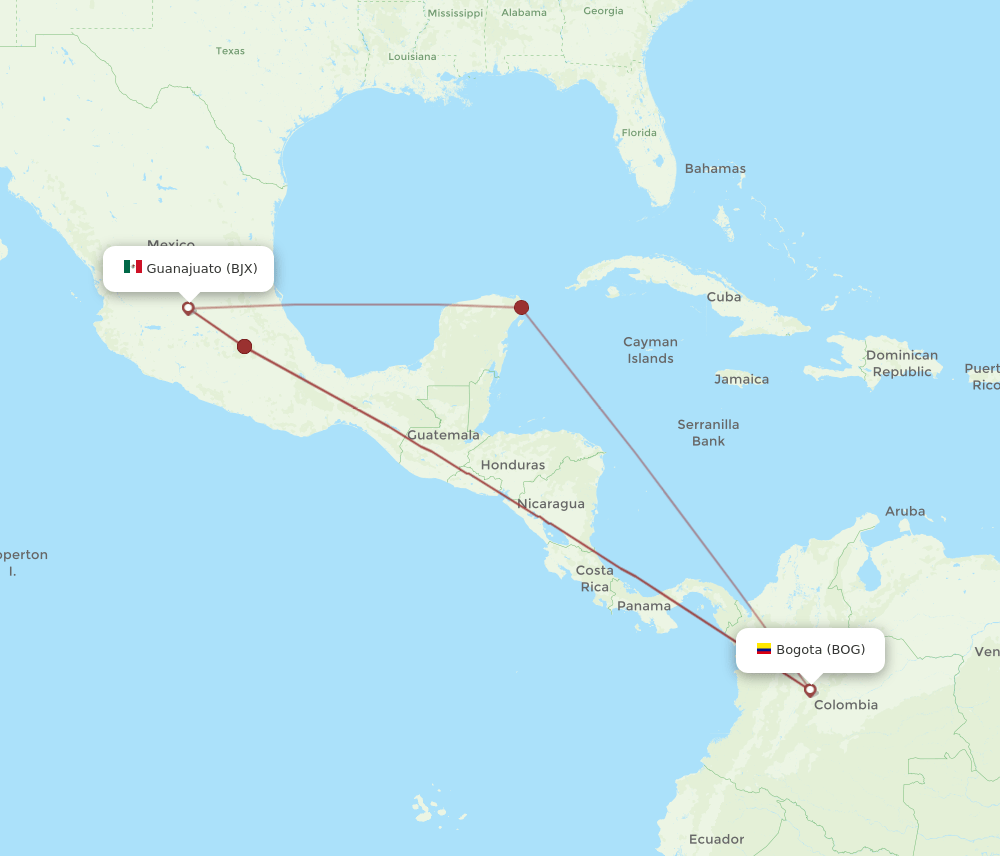BJX to BOG flights and routes map