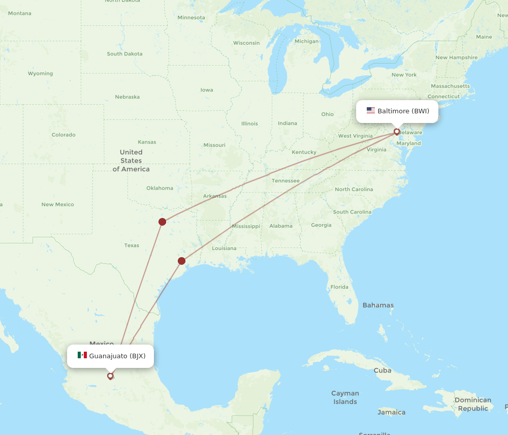 BJX-BWI flight routes