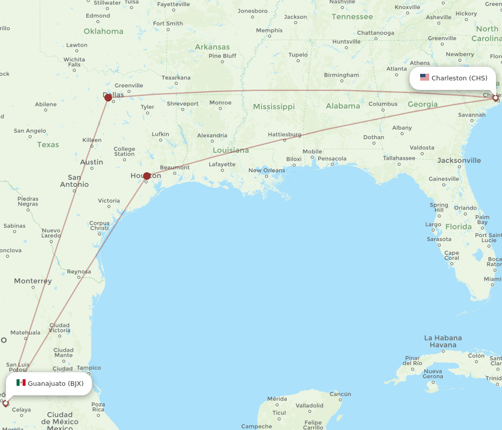 BJX-CHS flight routes