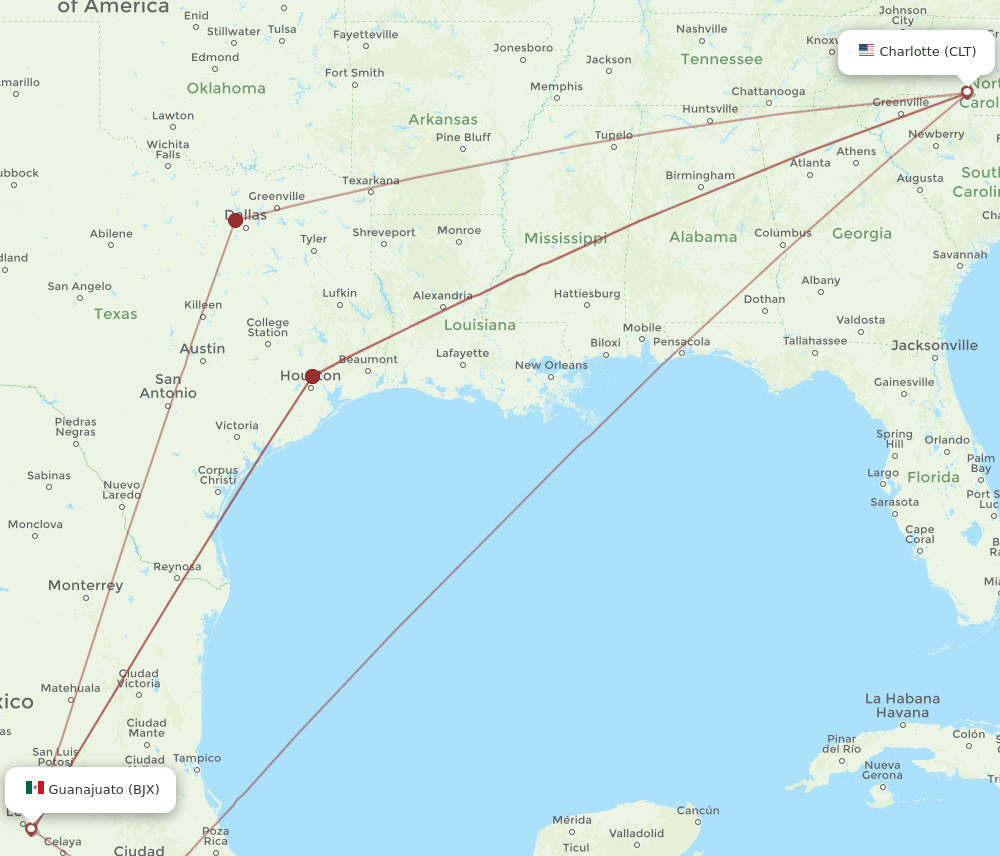 BJX-CLT flight routes