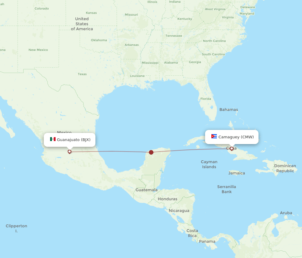 Camaguey - Leon/Guanajuato route map and flight paths