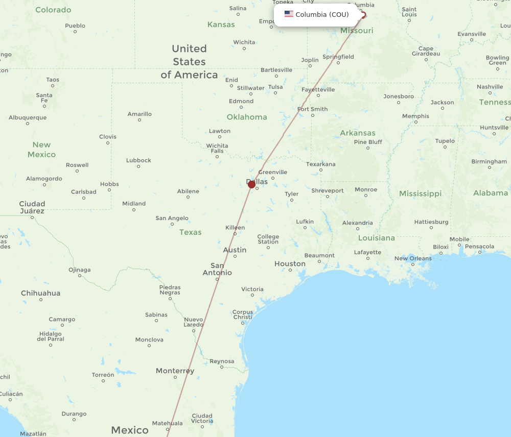 BJX to COU flights and routes map