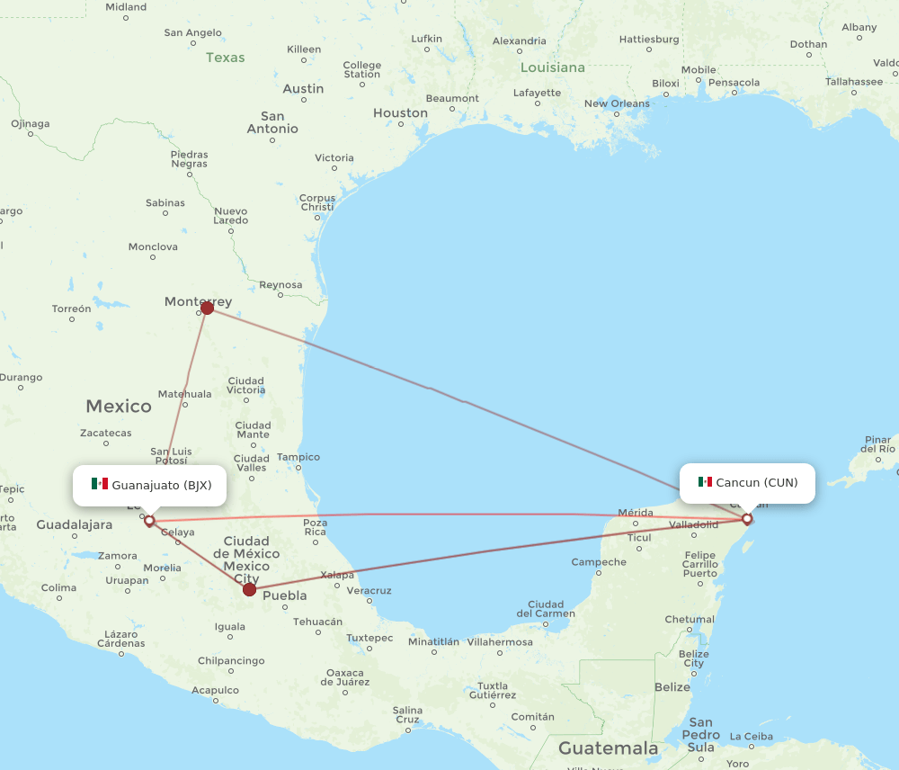 BJX-CUN flight routes