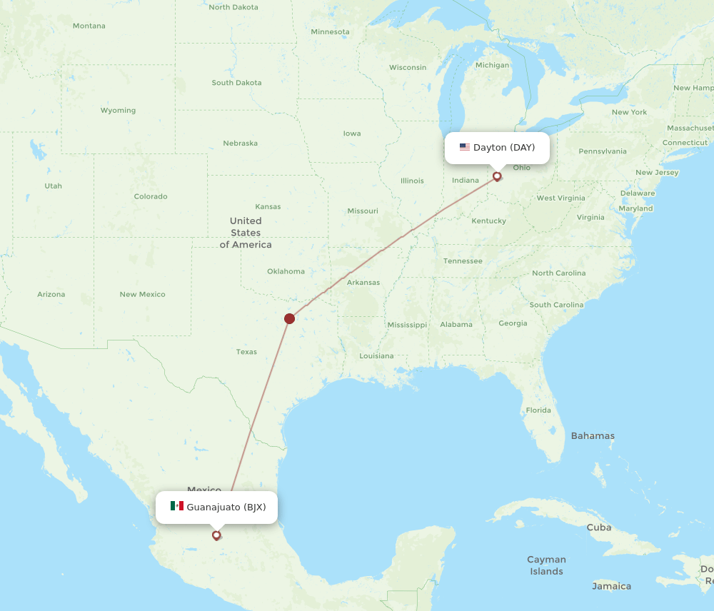 BJX to DAY flights and routes map
