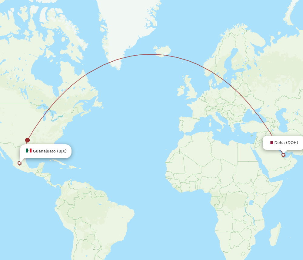 BJX to DOH flights and routes map