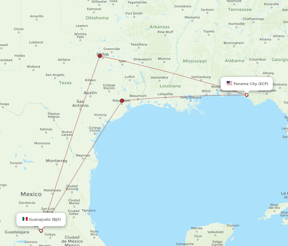 BJX-ECP flight routes