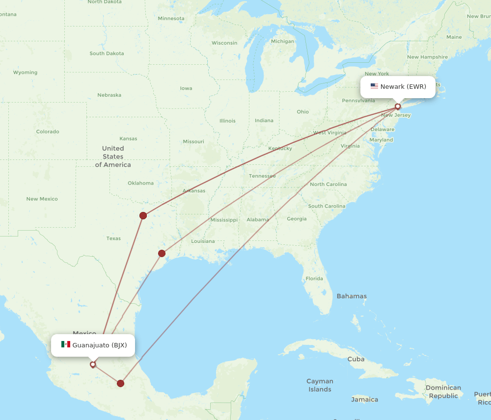BJX-EWR flight routes
