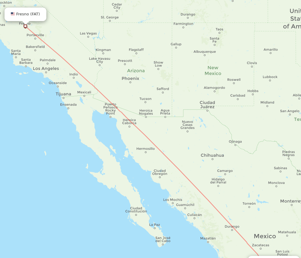Leon/Guanajuato - Fresno route map and flight paths