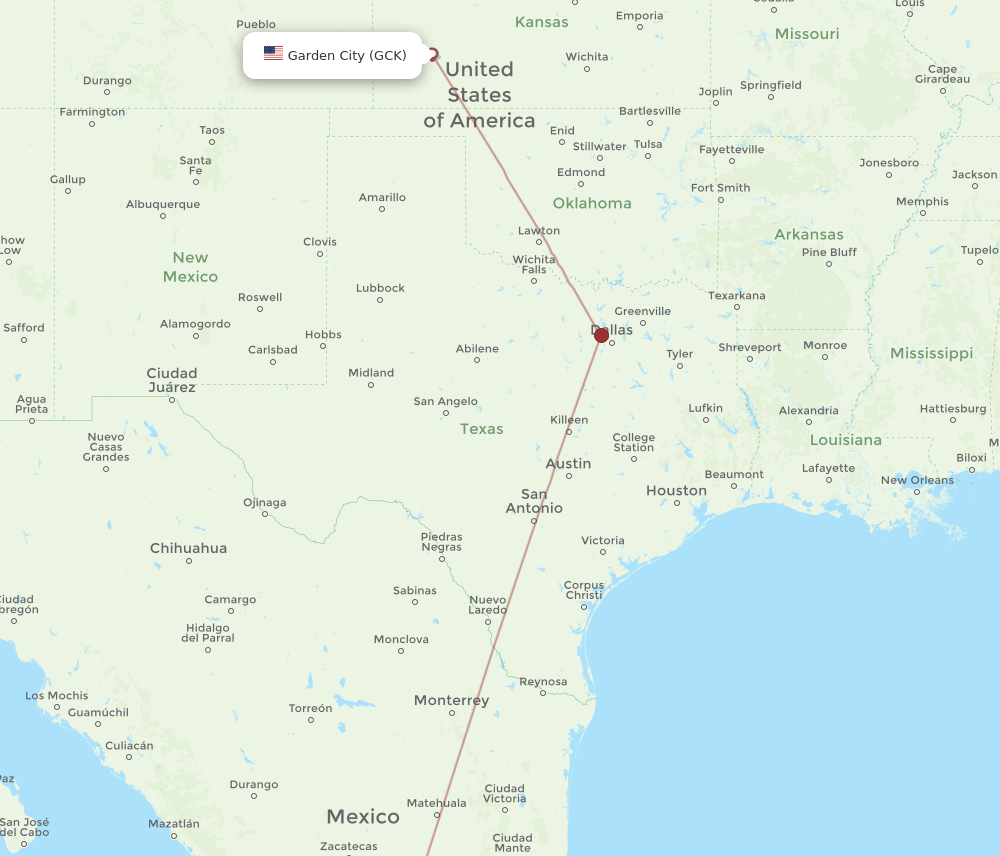 BJX to GCK flights and routes map