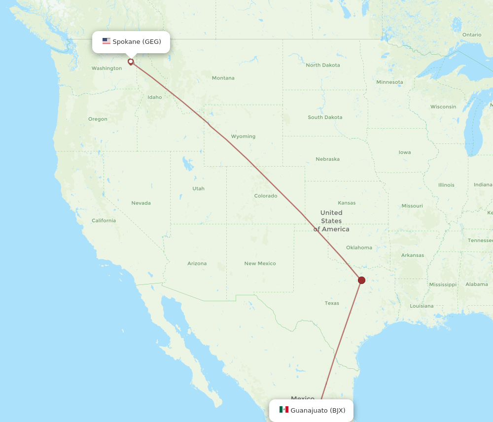 BJX-GEG flight routes