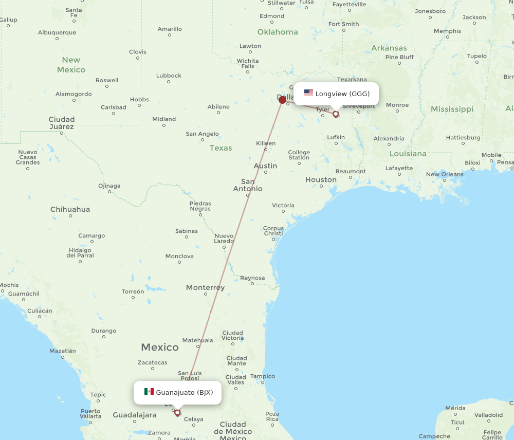 BJX-GGG flight routes