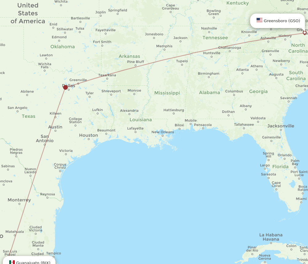 BJX-GSO flight routes