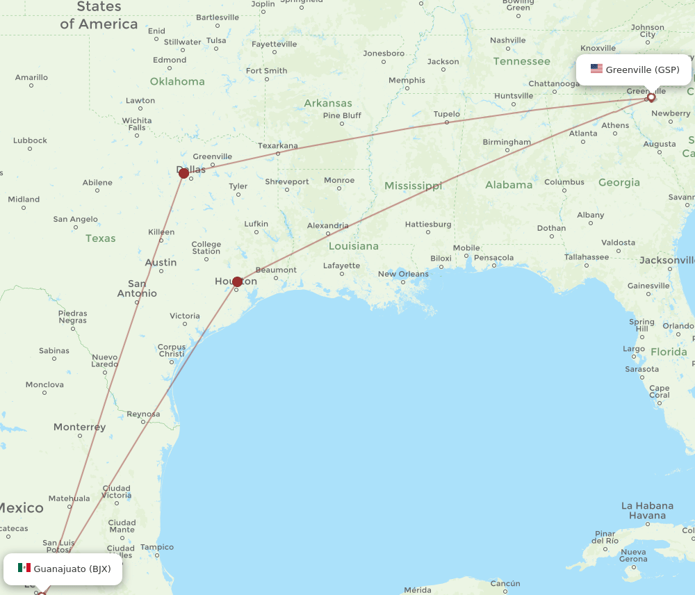BJX-GSP flight routes