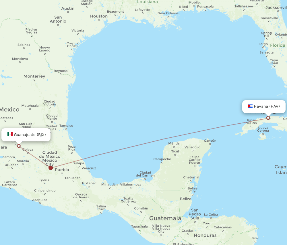 BJX to HAV flights and routes map