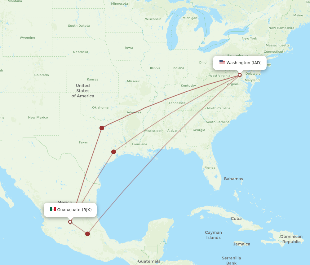 BJX-IAD flight routes