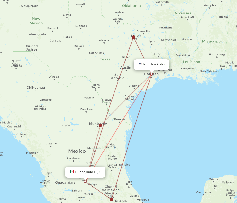BJX-IAH flight routes