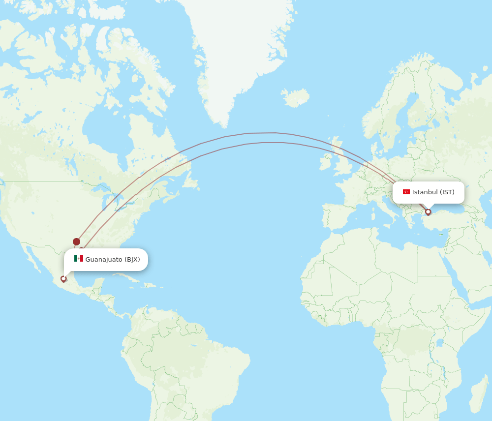 BJX to IST flights and routes map