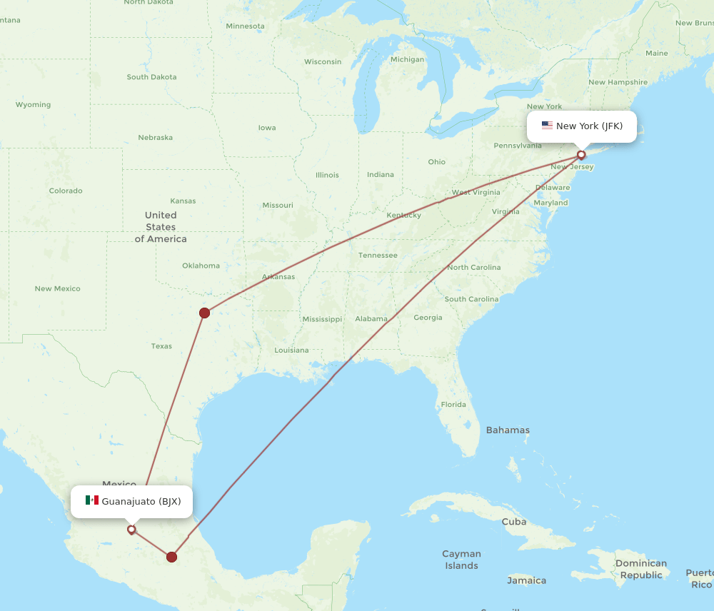 BJX-JFK flight routes