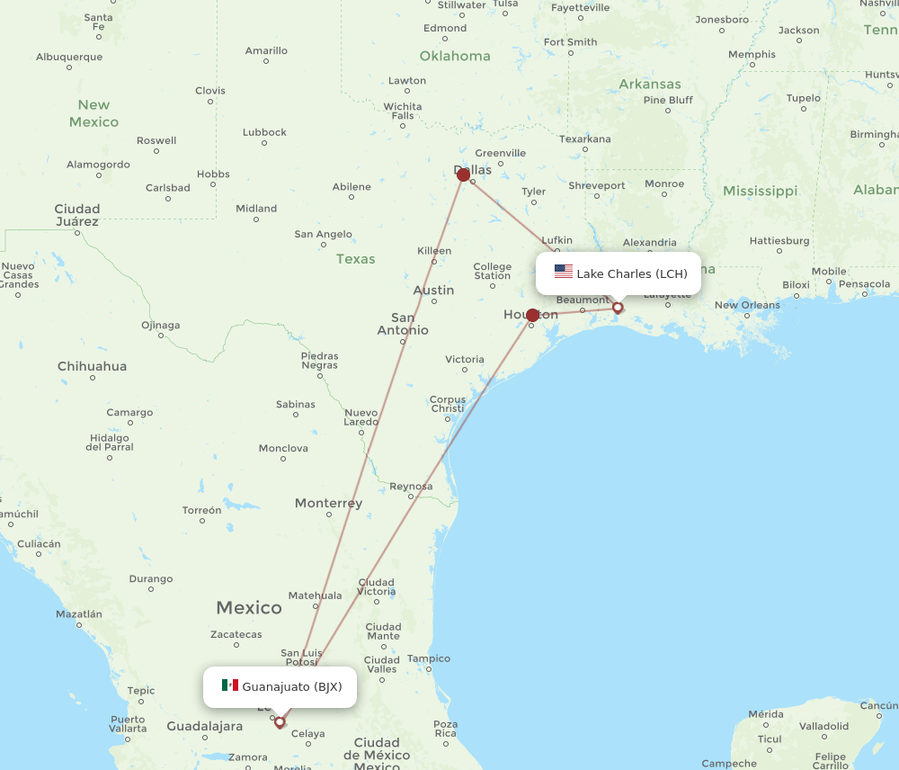 BJX-LCH flight routes