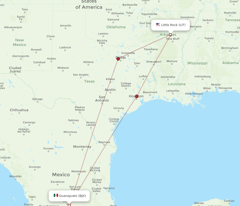 BJX-LIT flight routes