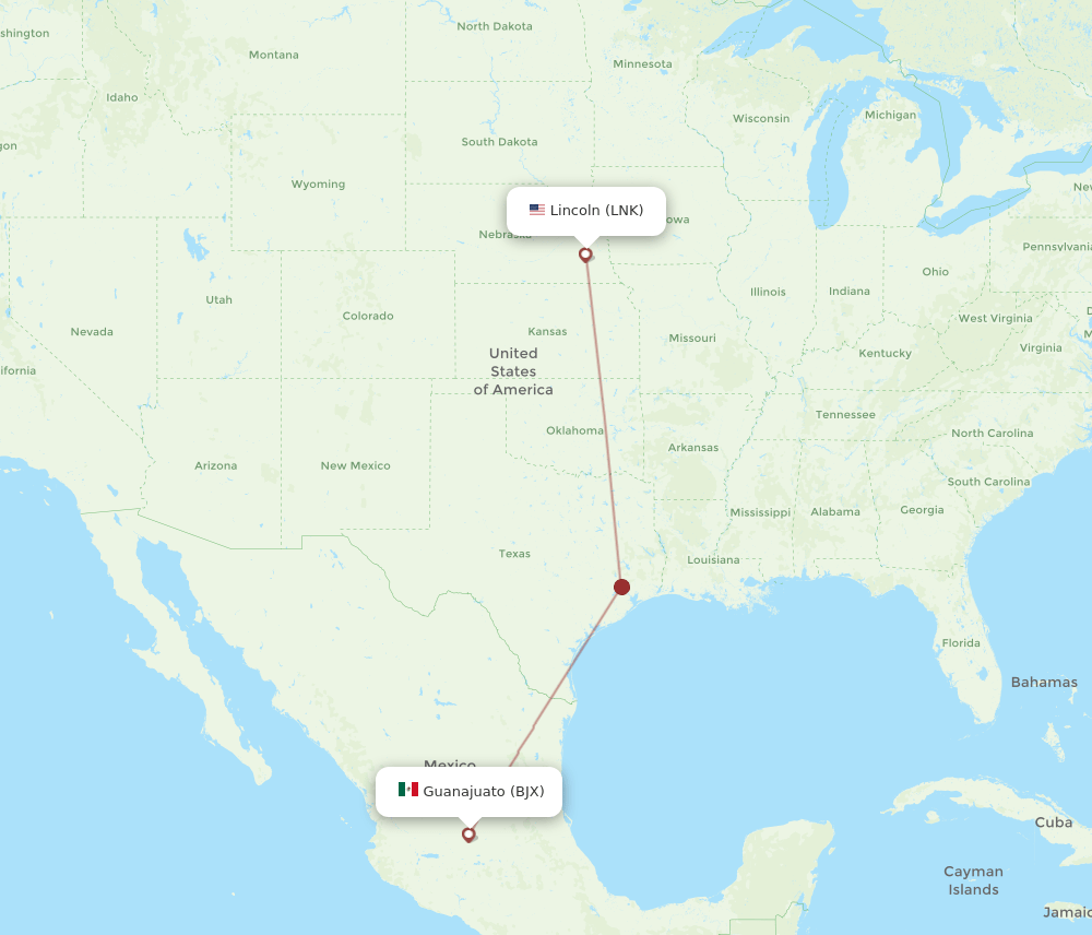 BJX to LNK flights and routes map