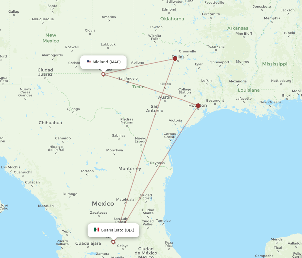BJX-MAF flight routes