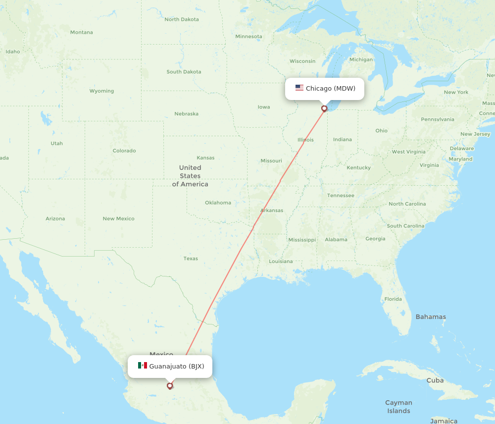 BJX to MDW flights and routes map