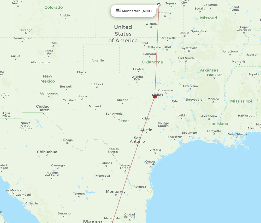 BJX to MHK flights and routes map