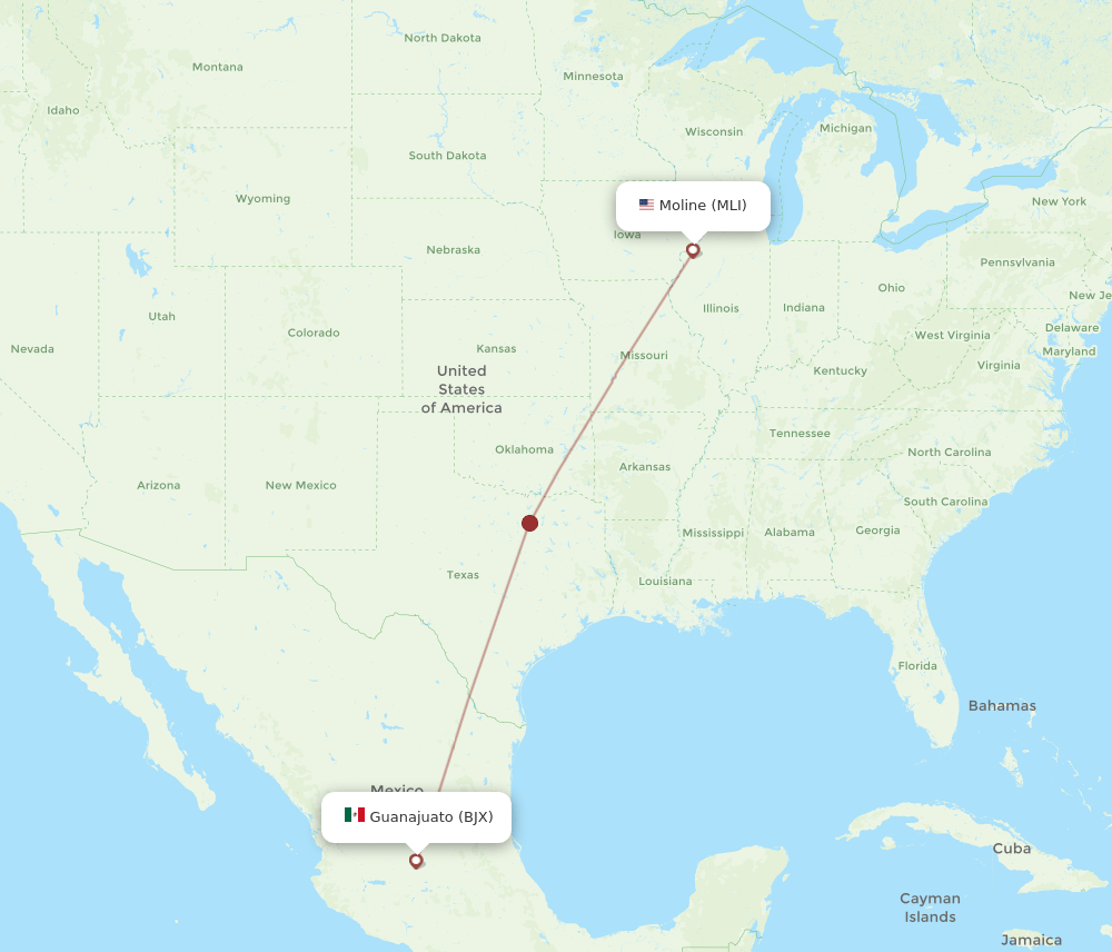 BJX to MLI flights and routes map