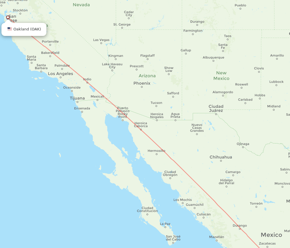 BJX to OAK flights and routes map