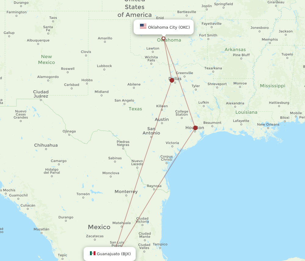 BJX-OKC flight routes