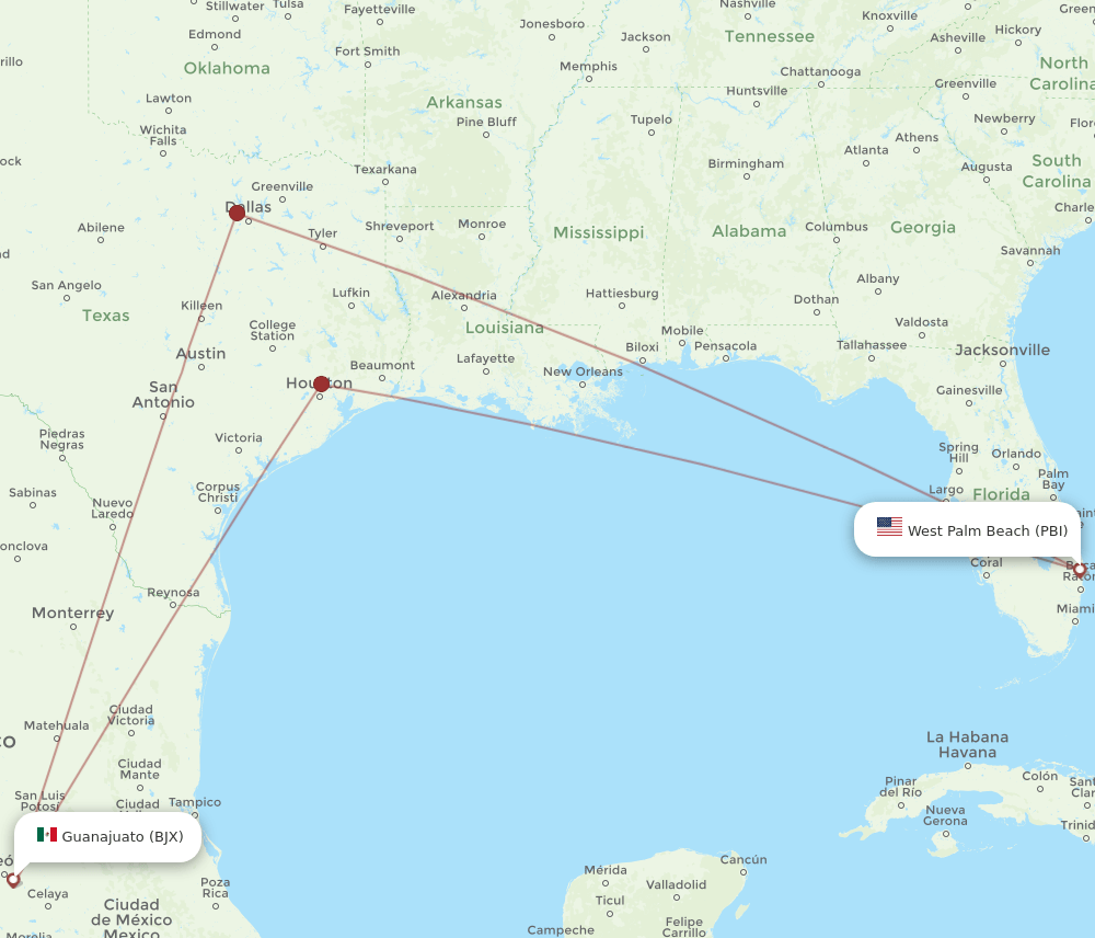 BJX-PBI flight routes