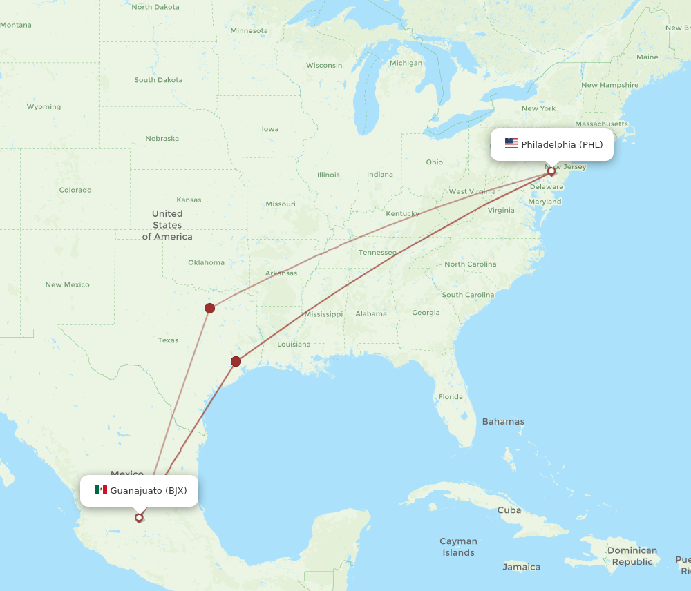 BJX-PHL flight routes