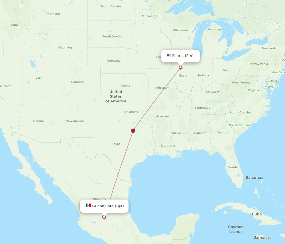 BJX to PIA flights and routes map