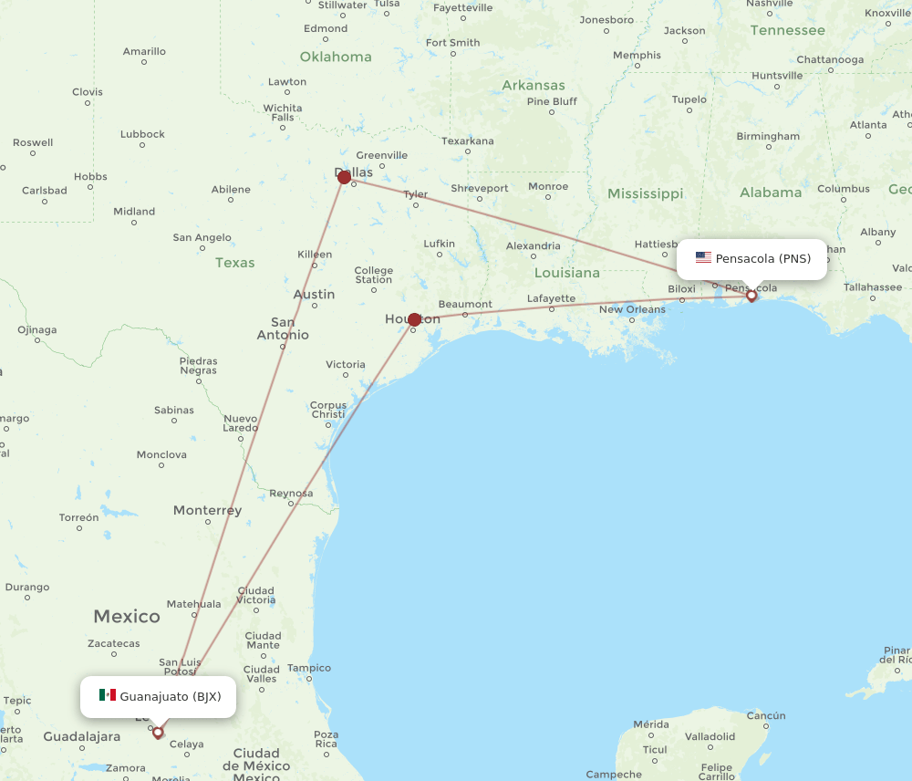 BJX-PNS flight routes